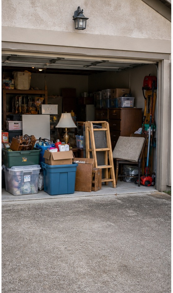 Garage cleanout with items ready for pickup
