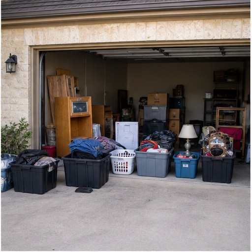 Garage cleanout with items ready for pickup