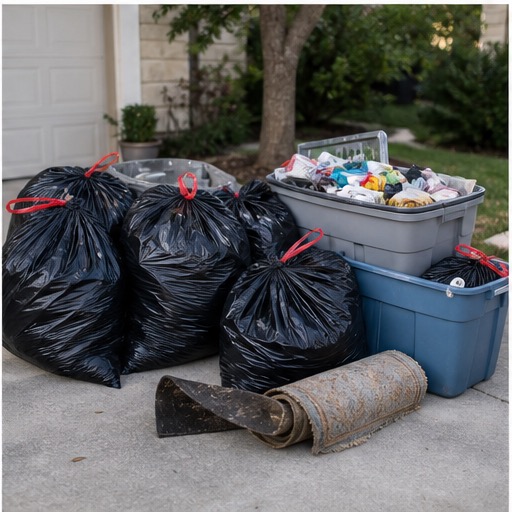 Garage cleanout with items ready for pickup